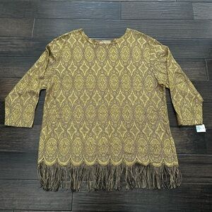 Gold Patterned Fringe Top